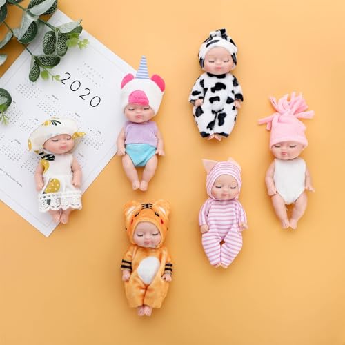 Set de 6 muñecos miniatura de 4 pulgadas con ropa miniatura 3