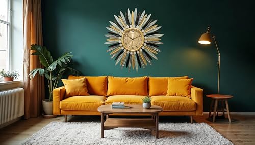 Image of RECTITUDE Large Silent Wall Clocks, Modern, Battery Operated, Non-Ticking for Bedroom Office Kitchen Home Metal Glass Decoration, Quartz Wall Watch for Indoor House, Living Room (Royal Clock)