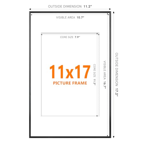 Image of Homso 11 x 17 Frame in Black 2 Packs, Metal Thin Board 11x17 Picture Frame with Acrylic Plexiglass for Pictures A4 with Mat or 11x17 without Mat for Horizontal and Vertical