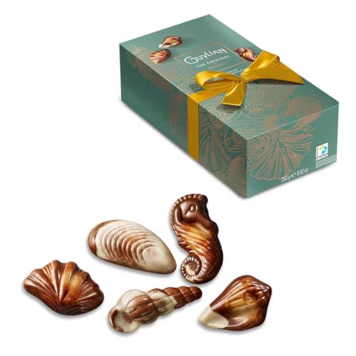 Guylian Meeresfrüchte Pralinen Geschenkbox 250g Grün – Belgische Schokolade mit zartem Nuss-Nougat, perfekte Advents- & Weihnachtsgeschenkidee, edle Geschenkbox mit Schleife, Original Rezeptur