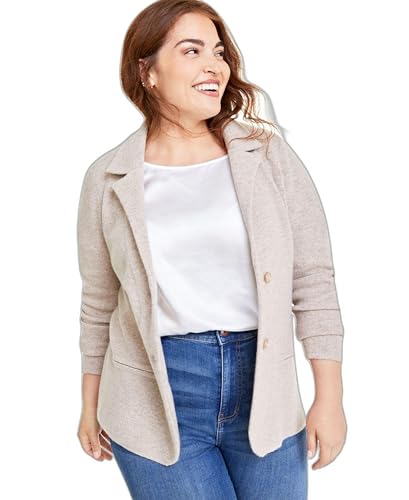 Plus Size 100% Cashmere Blazer Pearl Taupe Heather 3X