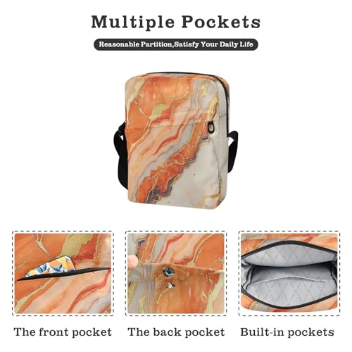 Orange and Gold Marble Texture messenger bag Small Crossbody Bag Women Woman Shoulder Handbags Adjustable Strap for Travel Outdoor Daily2