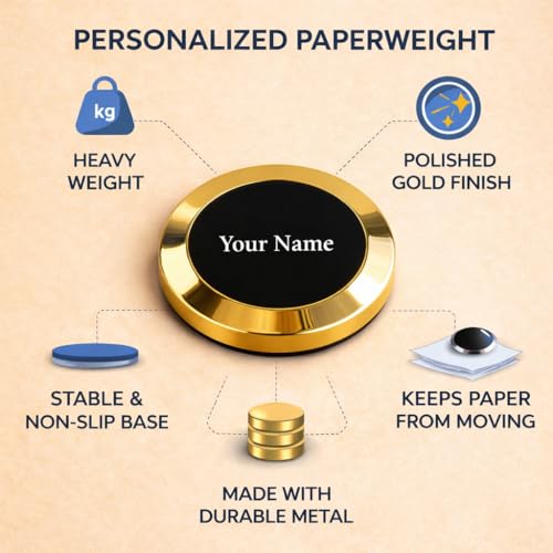 Image of Giftana Personalized Gold Round Paper Weight for Office Table, Smooth Finish Office & Home Stationery Accessory, Paperweight Showpiece Gift for Men & Women, Corporate Gift for Employees