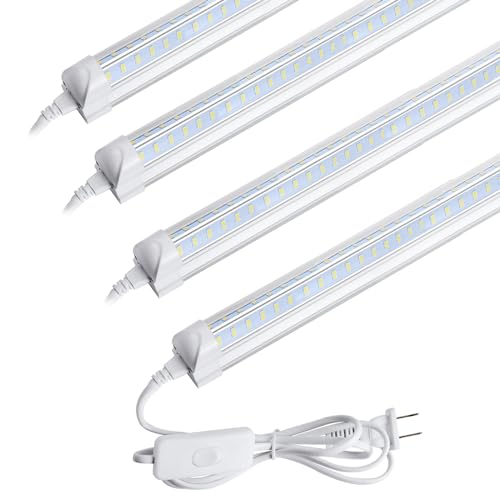 AQIQUUT Led Shop Light, Led Garage Light,2FT 25W 6500K Daylight 3200LM Linkable Clear Cover Integrated V-Shape for Shop Under Cabinet Office General Lighting,Cool White(4-Pack)