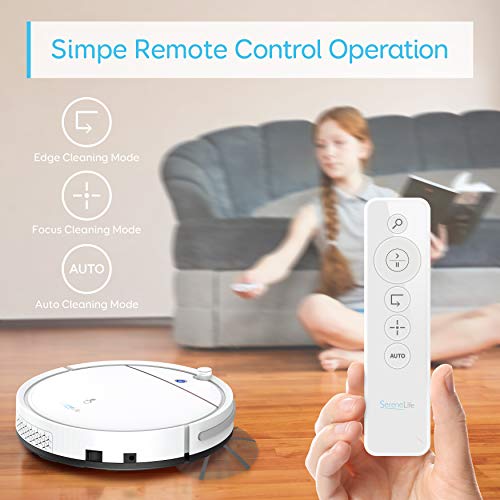 Image of SereneLife Smart Automatic Robot Vacuum Cleaner - Slim Rechargeable Electric Robotic Vacuum Cleaner w / Self Programmed Navigation, Anti-Fall Sensors - Carpet, Hardwood, Tile PUCRCX10 , White