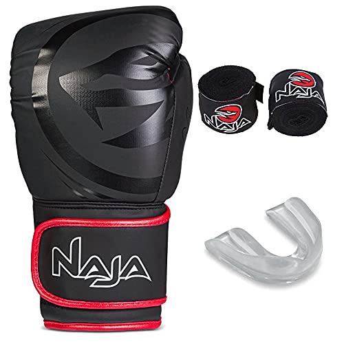 KIT NAJA LUVA BOXE BLACK 1 PAR DE LUVAS +1 PAR DE BANDAGEM 2,8M + PROTETOR BUCAL