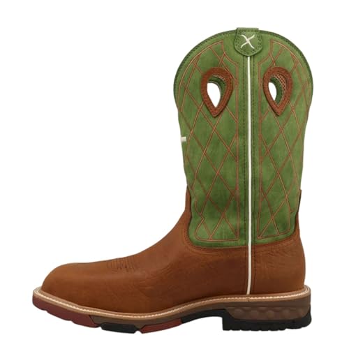Image of Twisted X Men's 12 inch Western Work Boot, Color: Caramel Cafe & Green, Size: 7.5, Width: EE (MXBNW07-EE-07.5)