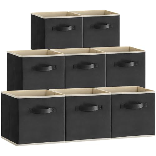 Lifewit Juego de 8 Cubos de Almacenamiento, Cajas de Almacenamiento con Asas, Cestas Organizadoras Plegables de Tela, Cajas Almacenaje para Guardar Ropa, Juguetes, 33 x 38 x 33 cm, Negro
