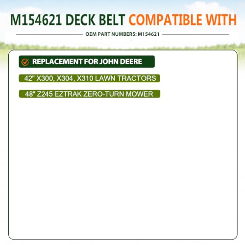 Image of M154621 Belt 1 /2x146.25 for John Deere Aramid Cord | Fits John Deere 42 inch X300 X304 X310 & 48 inch Z245 EZtrak zero turn mowers
