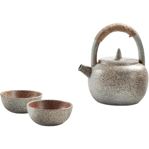 AKILERティーセット陶器製ティーカップ急須おしゃれアウトドア持ち運び1ポット2カップ軽量急須とカップのセット旅行、外出、家庭用ギフトに最適ギフト包装 (ホワイト)