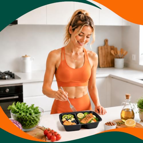 Image of Glotoch Express 400 Pack 32 oz Meal Prep Containers,2-Compartment Reusable Food Storage Containers with Lids,Microwave Freezer Dishwasher Safe,Sturdy Leakproof&BPA Free Bento Box for To Go Take Out