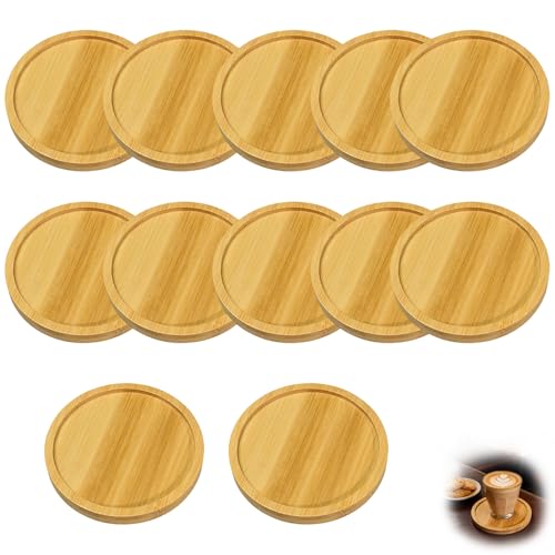 12 Stück Holzuntersetzer Rund Untersetzer Holz 9.5cm Runde Untersetzer Natürlich Candle Coaster Kerzenteller Untersetzers Mosaik Untersetzer für Getränke, Bar, Tassen, Tassenuntersetzer