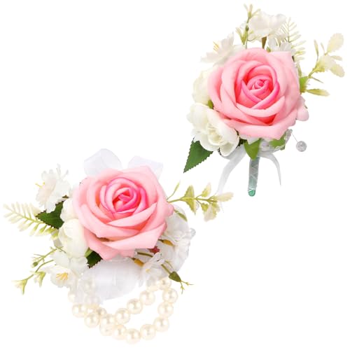 Syueblm Pink Rose 1 Boutonniere & 1 Corsage for Wedding Bridesmaid