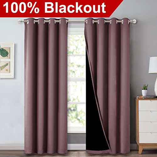 Image of NICETOWN 100% Blackout Curtains 84 inches Long, Pair of Energy Smart & Noise Blocking Out Drapes for Baby Room Window, Thermal Insulated Guest Room Lined Window Dressing(Dry Rose, 52 inches Wide)