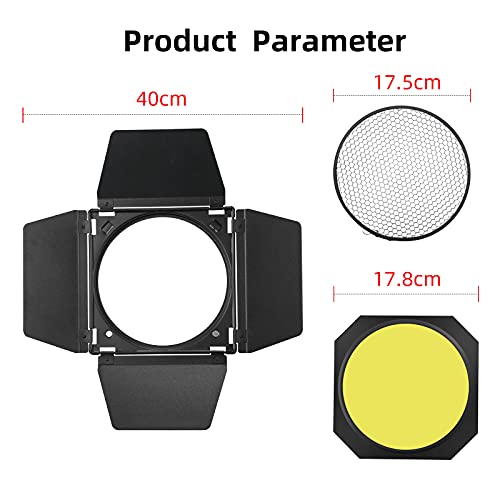 Godox BD-04 Barn Door & Honeycomb Grid &4 Color Gel Filters Compatible for Standard Reflectors Accessories kit