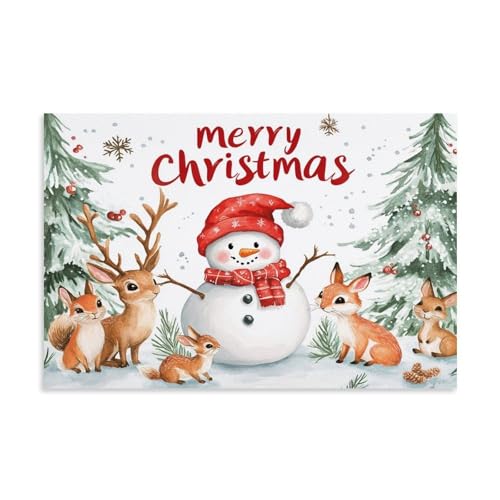Lienzo decorativo de muñeco de nieve y reno para dar calidez a tu salón en Navidad
