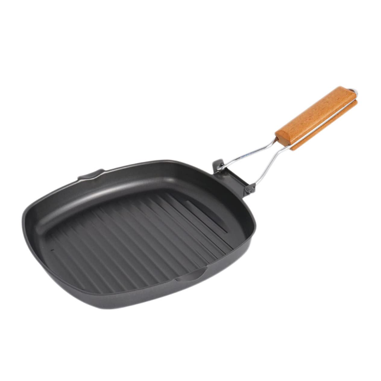 OFFSCH Bbq Pan Portable Frying Pan Foldable Design Scald Cast Cookware for Outdoor Cooking S with Wooden Handle for Camping and Bbqs
