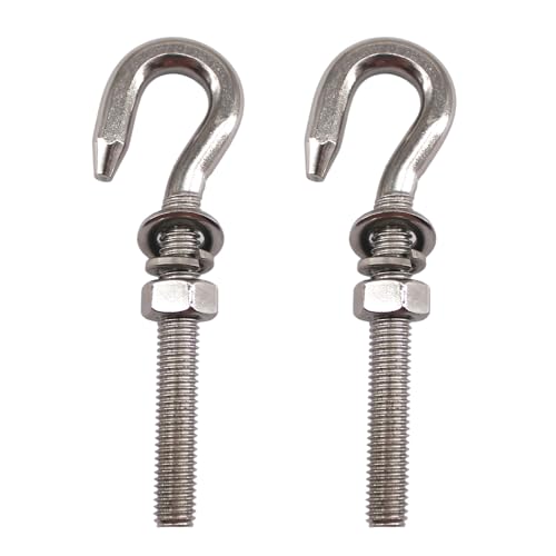Image of M14 Long Shank Hook Bolts 304 Stainless Steel Round Hooks Eyelet Bolts Ring Screw with Washer and Nut for Yacht Boat Marine Swing Chair Yoga Hammock 2 Pack