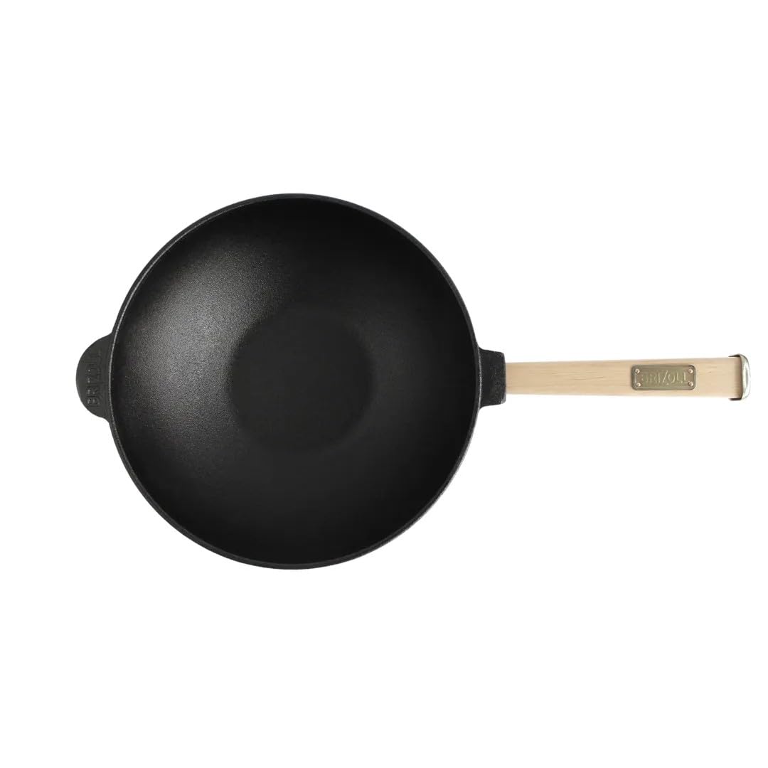 4BIG.fun Wok in ghisa 26 cm 2,8 L Padella wok adatta all'induzione robusta e rustica con manico rimovibile, per esterni, da campeggio