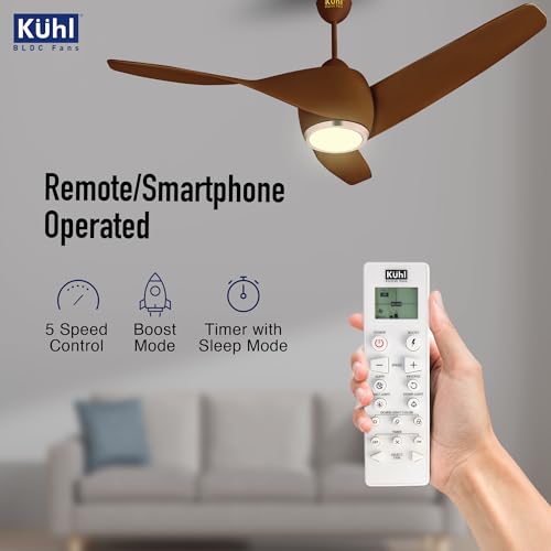 Image of KUHL Twist L31320 mm 65% Power Saving BLDC Ceiling Fan | BEE 5 Star Rated & ISI Marked | High Air Flow |5YearWarranty on Motor By Brand |Free Installation | IoT - Operate via Mobile & Alexa | Brown
