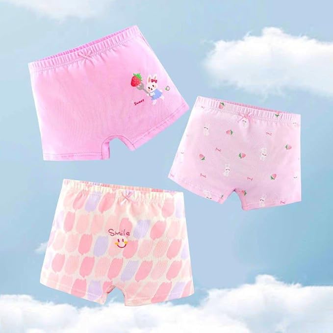 NEXAROONE Baby Girls Cotton Boxer Panties Pack of 3 with Soft Stretch Fabric, Printed Short Style Underwear for Kids, Comfortable Regular Fit Innerwear Multicolour 4