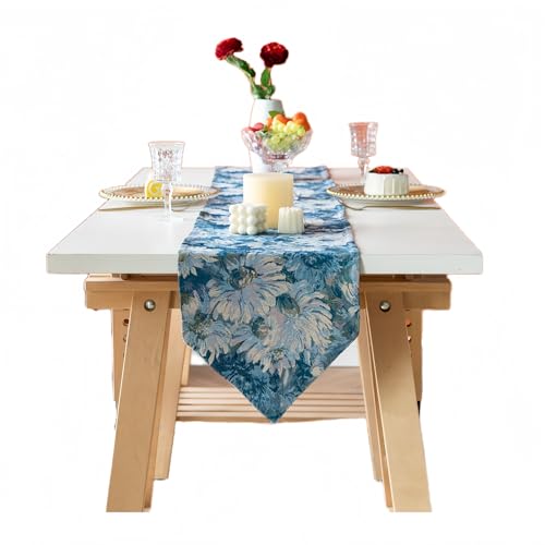 Camino para Mesa Bandera De Mesa con Margaritas Pintadas Al Óleo, Decoración para Mesa De Fiesta, Cubierta para Mueble De TV, Mantel De Cocina, 30X183CM