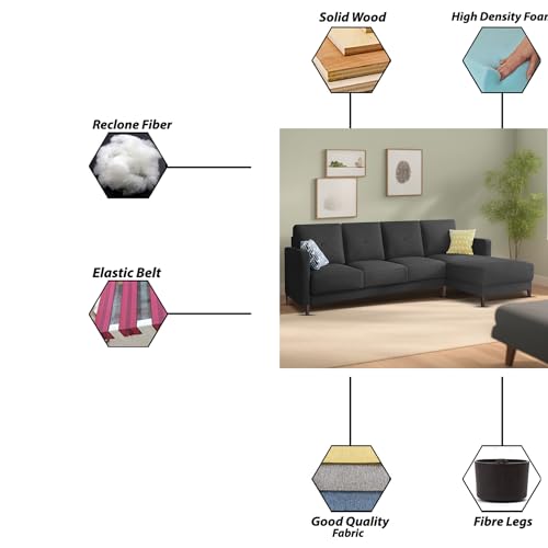 Image of Baloney RHS 6 Seater L Shape Sofa Set for Living Room (Black Fabric) Premium Fabric Sofa