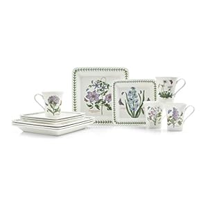 Portmeirion Botanic Garden 12 Piece Square Dinnerware Set | Fine Porcelain | Chip Resistant Glaze | Dishwasher, Microwave, Freezer and Oven Safe