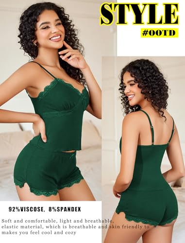 Image of Avidlove Women's Soft Ribbed Knit Cami Pajama Set Sexy V Neck Lace Trim Sleepwear Side Slit Shorts Lingerie Nightwear