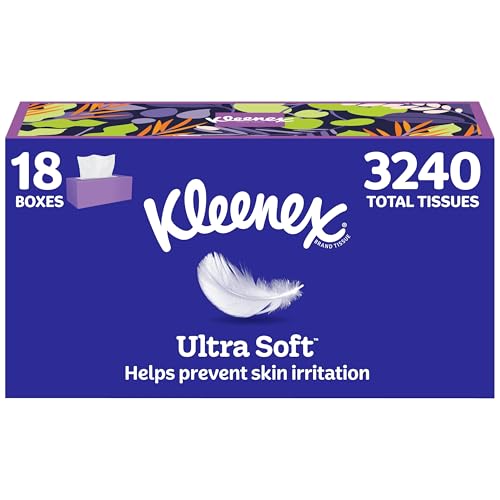 Image of Kleenex Ultra Soft Facial Tissues, 18 Flat Boxes, 180 Tissues per Box, 3-Ply (3240 Total), Packaging May Vary