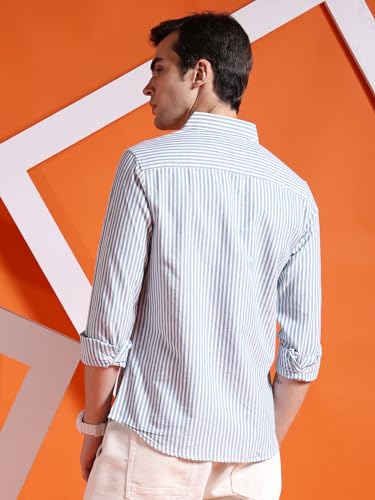 Image of The Indian Garage Co Men Slim Fit Striped Full Sleeves Cutaway Collar Casual Shirt