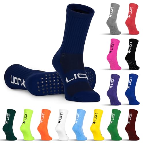 LION SPORTSWEAR Football Grip Socks For Men/Women/Kids - Variety Of Colours To Match Your Team Kit & Sleeve Socks (UK, Alpha, L, Navy)