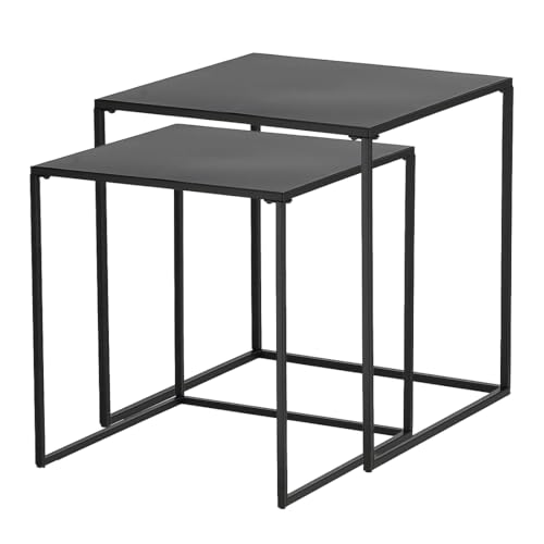 Acomoda Textil – Mesas Nido Auxiliares 41x38x38 cm y 37x34x34 cm. Juego de 2 Mesas de Estilo Moderno y Minimalista para Salón, Dormitorio u Oficina Ligera y Resistente. (Noir)