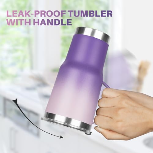 Image of 20 oz Tumbler with Handle, Stainless Steel Insulated Tumbler with Lid and Straw, Double Wall Vacuum Coffee Mug Tumbler, Insulated Coffee Thermal Cup for Cold and Hot (Light Dark Purple, 20, ounces)