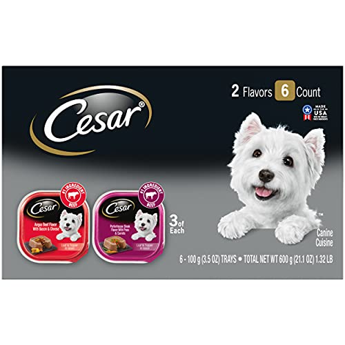 Cesar Soft Wet Dog Food Loaf & Topper in Sauce Angus Beef Flavor with Bacon & Cheese and Porterhouse Steak Flavor with…