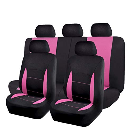 Flying Banner Car Seat Covers Front Seats Rear Bench Polyester car seat Protectors Easy installations Rear Bench Split Classic Man Lady Truck (Full Set -- Low Back, Black Pink)