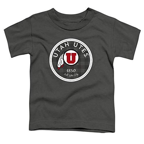University of Utah Official Plaid Badge Unisex Toddler T Shirt,Charcoal, 3