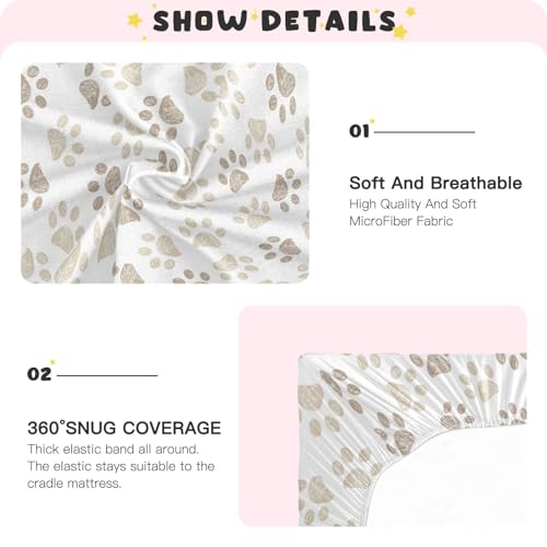 Image of Fitted Crib Sheets Dog Puppy Footprints Stretchy Portable Playard Sheets for Baby Toddler, Breathable Soft Mini Crib Mattress 39 x 27 in for Boys and Girls