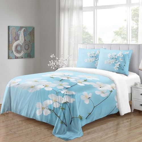 Parure de lit fleurs blanches 220x240 housse de couette microfibre King