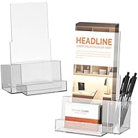 KINGTOP Acryl-Broschürenhalter, Prospekthalter, Präsentationsständer mit Stiftschlitz, transparenter Prospektständer für Büro, Messe und Einzelhandel