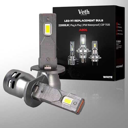 Veth Automotive H1 Replacement Light – 70W 6500K Cool White, 22000 Lumens, 1:1 Plug & Play, Long-Service Life, CANbus Ready, IP68 – Replaces Any H1 Bulb - Fog-Interior-Turn Signal, Pack of 2