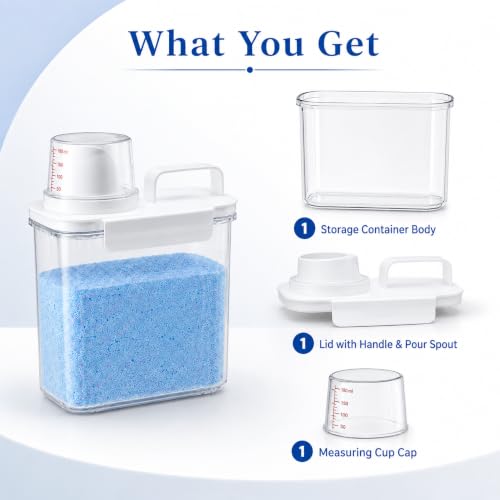 Image of PRAZA Laundry Detergent Storage Container 1800 ML with Measuring Cup Lid, Airtight Washing Powder Storage Box, Clear Plastic Organizer for Laundry Powder, Pods, Beads, Bathroom & Laundry Room