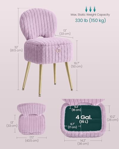 Image of SONGMICS Small Vanity Chair with Storage and Folding Back, Vanity Stool, Footrest Footstool Ottoman, Dressing Table Stool, Furry Padded Seat, for Makeup Room, Bedroom, Light Lilac ULOM532PE01
