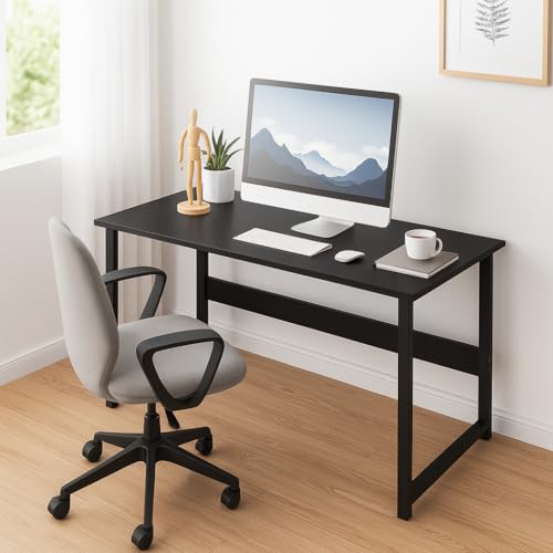 牧小苫\msmr デスク 机 パソコンデスク pc つくえ シンプル 学習机 コンパクトデスク モニターアーム取付対応 組立簡単 テレワーク (ブラック, 収納棚なし(80×37cm))