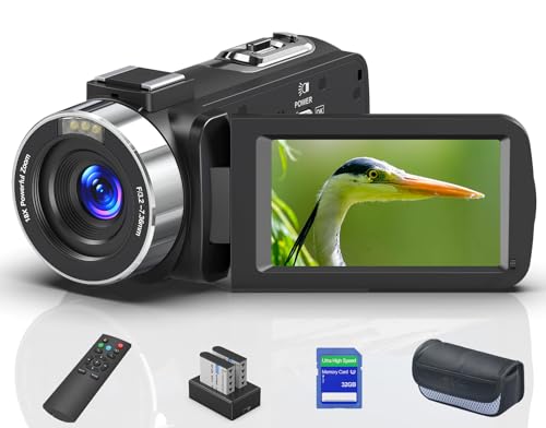 GTYOLOR 8K 64MP Video Camera 18X Digital Camcorder Video Camera for YouTube 3.0 inch Flip Screen Camcorder Vlogging Camera with 32GB SD Card, 2.4G Remote Control, Two Batteries and External Mic