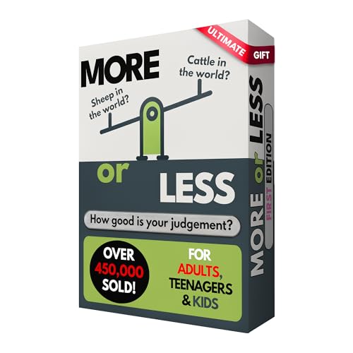 More or Less First Edition Card Game - How Good Is Your Judgement? 2 Players + | Secret Santa or Stocking Filler for Him or Her | For Kids, Teens & Adults | Play Anywhere | Age 12+