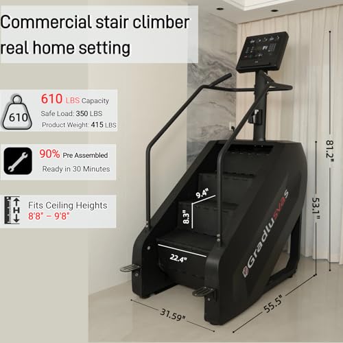 Image of Stairmaster Stair Climber Machine, 610LBS Commercial Stair Stepper with LED Display & Button Controls, 15 Resistance Levels, Heart Rate Monitor, 9 Programs, Wireless Charging