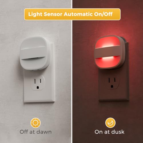 Image of L LOHAS LED Red Night Light, Dusk to Dawn Sensor Nightlight 2 Pack