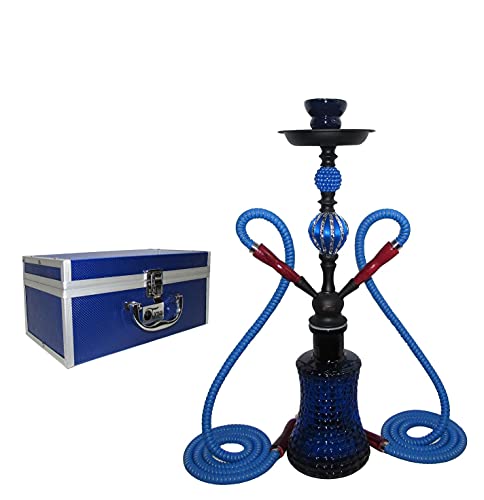 Tanya Justice 31 Double Hose Hookah Complete Set Glass Vase Hookah Kit with Flavors & Coals and Case (Blue)