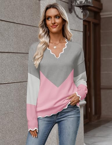 Image of Zeagoo Women's 2026 Fall V Neck Sweater Long Sleeve Lightweight Knit Tops